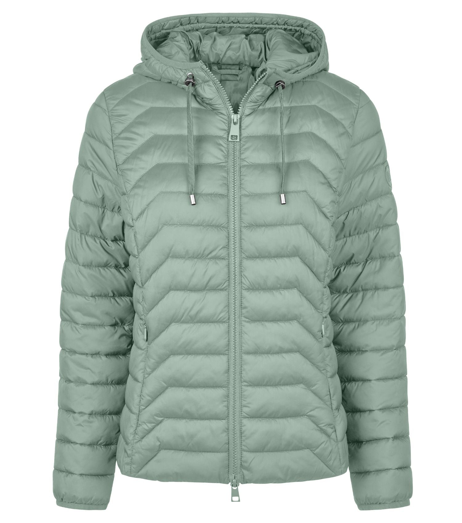 Steppjacke Damen mit Kapuze und Reissverschluss in Grün. 