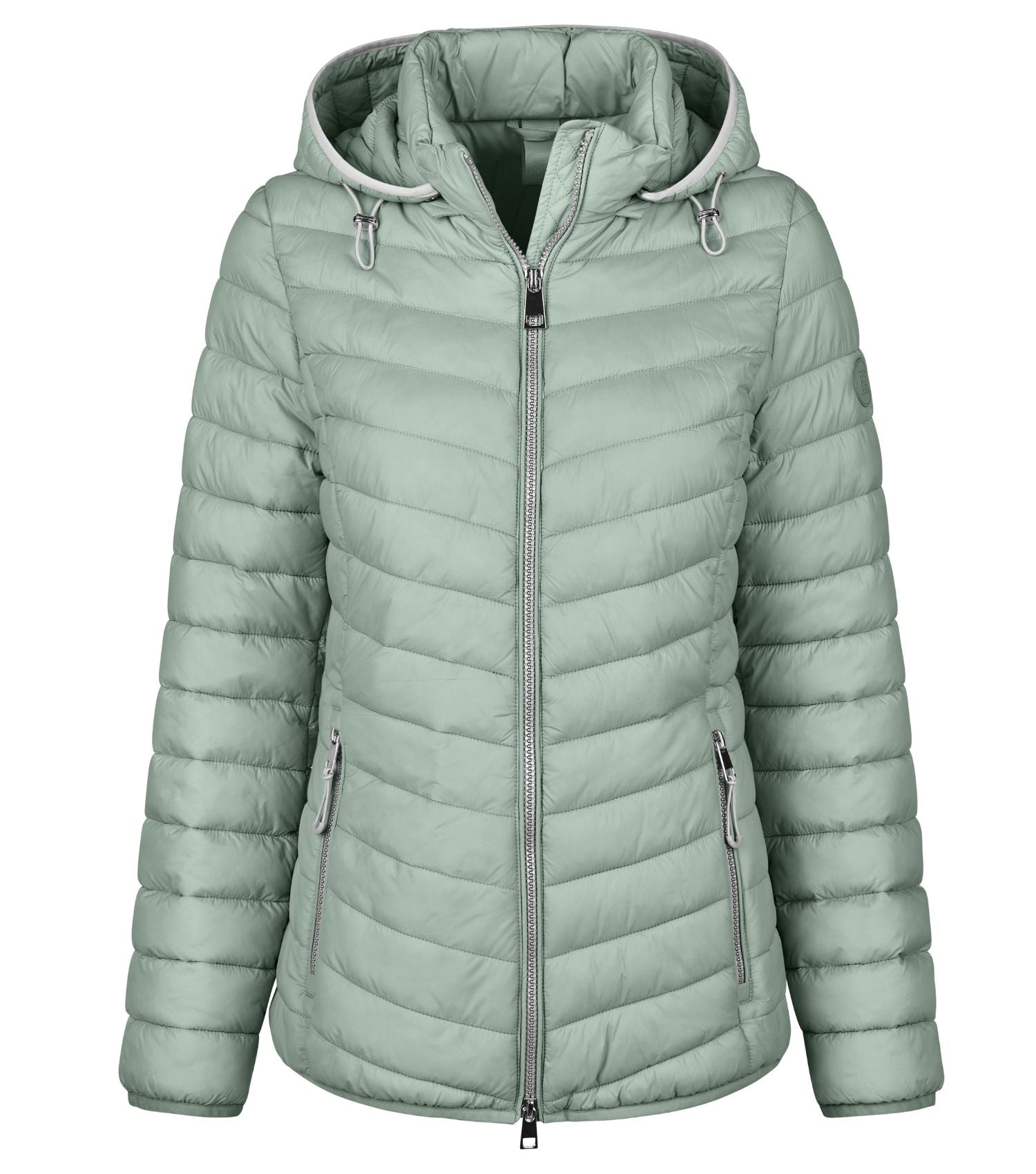 Steppjacke Damen mit Kapuze und Reissverschluss in Grün. 