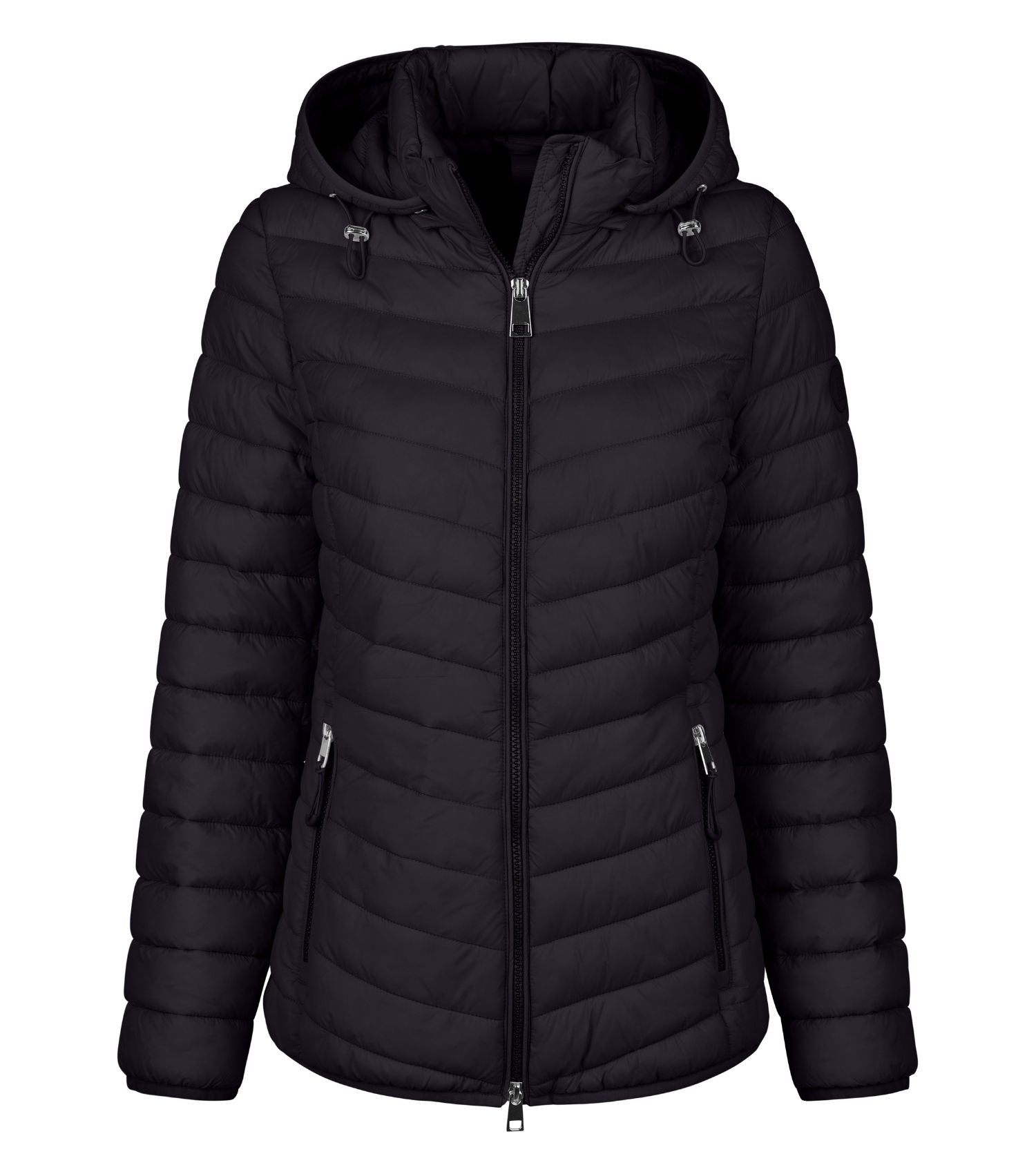 Steppjacke Damen mit Kapuze und Reissverschluss in Schwarz. 